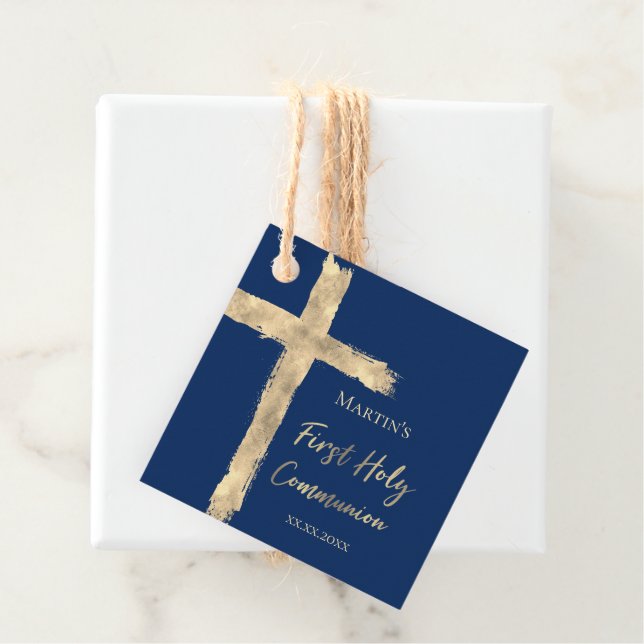Étiquettes Cadeau Première Sainte Communion fausse feuille d'or Sain (En situation)