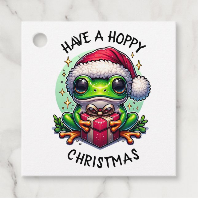 Étiquettes Cadeau Prenez un Noël Hoppy | Pun de grenouille (Devant)