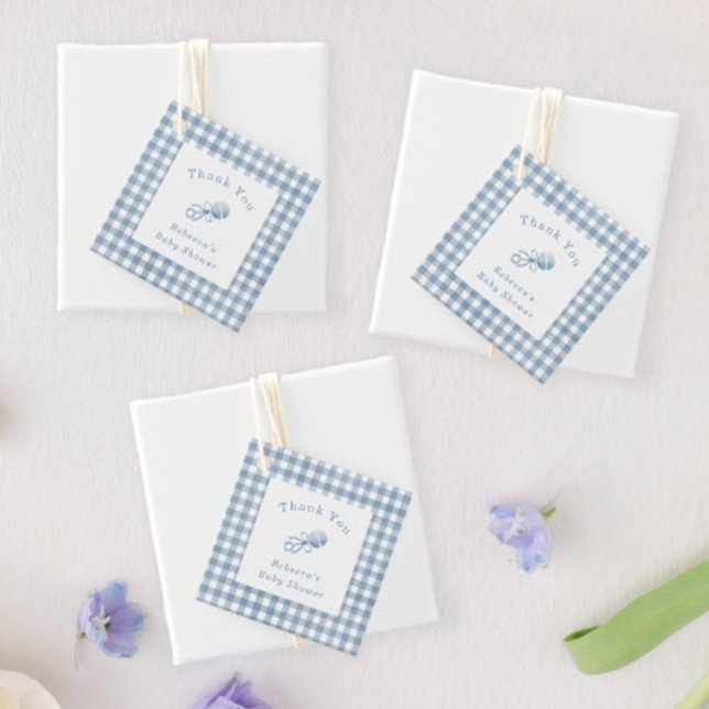 Étiquettes Cadeau Preppy Baby Boy En vichy bleu avec Merci de bétail (Créateur téléchargé)