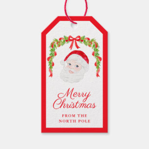 Étiquettes-cadeau Préppy Grandmillennial Red Bows Garland Père Noël