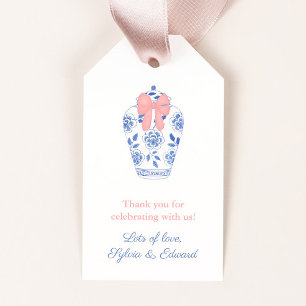 Étiquettes-cadeau Preppy Pink Bow Ginger Jar Baby Girl Douche Favori