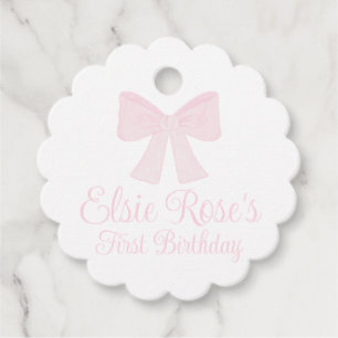 Étiquettes Cadeau Preppy Pink Bow Grandmillennial Premier anniversai