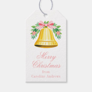 Étiquettes-cadeau Préppy Pink & Green Christmas Bell Swag