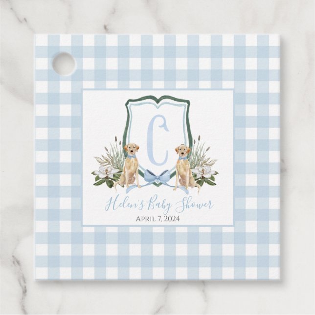 Étiquettes Cadeau Preppy Southern Blue Boy Baby shower Chien (Devant)