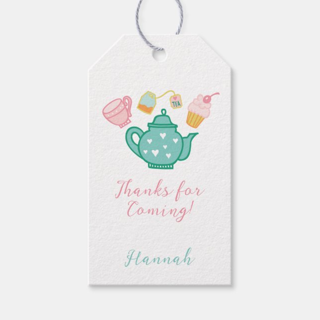Étiquettes-cadeau Preppy Whimsical Tea Party (Devant)