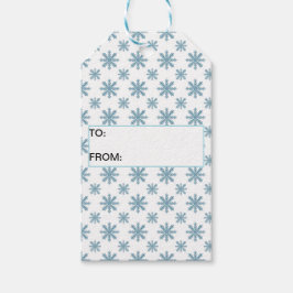 Étiquettes-cadeau Pretty retro snowflake pattern blues watercolor