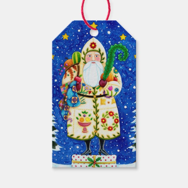 ÉTIQUETTES-CADEAU PRIMITIVE FOLKART BALTIMORE QUILT PÈRE NOËL (Devant)