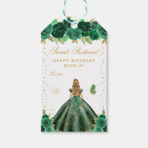 Étiquettes-cadeau Princesse aux Cheveux Blonds Fleuris Verts Sweet S
