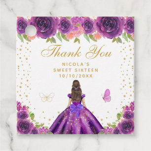 Étiquettes Cadeau Princesse aux Cheveux Bruns Fleur Violette Sweet S