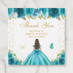 Étiquettes Cadeau Princesse aux Cheveux Bruns Fleuris Saxe Sweet Sei