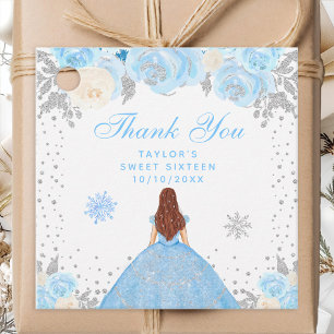 Étiquettes Cadeau Princesse aux Cheveux Bruns Hiver Bleu Douze Ans