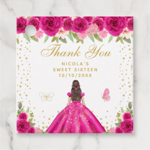 Étiquettes Cadeau Princesse aux Cheveux Bruns Rose Chaud Sweet Sixte
