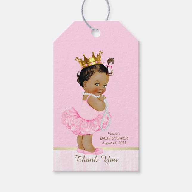 Étiquettes-cadeau Princesse ethnique Ballerina Baby shower rose Tutu (Devant)