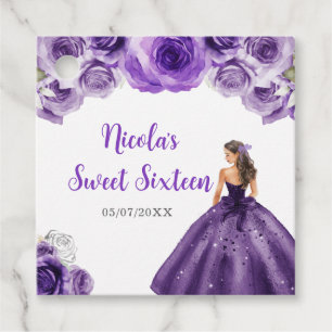 Étiquettes Cadeau Princesse Florale en Sweet sixteen Robe violette