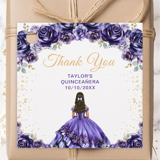 Étiquettes Cadeau Princesse pourpre foncée Quinceañera Merci (Créateur téléchargé)