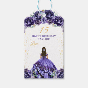 Étiquettes-cadeau Princesse Quinceañera violet foncé Joyeux annivers