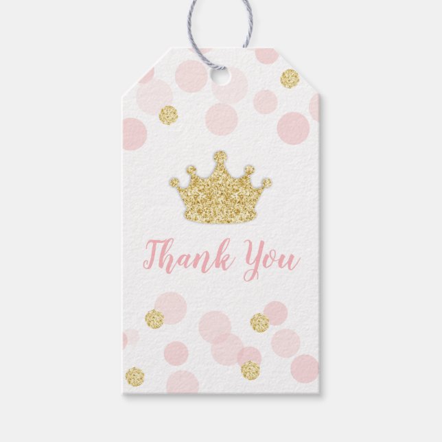Étiquettes-cadeau Princesse Rose Gold Pailletés Anniversaire Merci (Devant)
