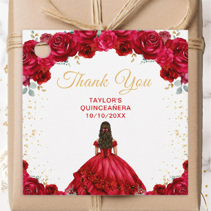 Étiquettes Cadeau Princesse Rouge Quinceañera Merci
