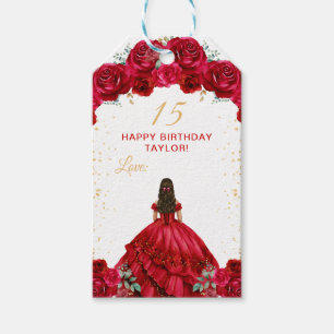 Étiquettes-cadeau Princesse Rouge Quinze Ans Joyeux Anniversaire