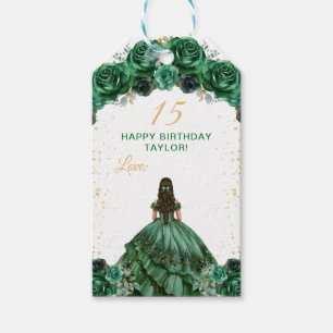 Étiquettes-cadeau Princesse Vert Foncé Quinceañera Joyeux Anniversai
