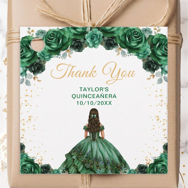 Étiquettes Cadeau Princesse Vert foncé Quinceañera Merci (Créateur téléchargé)