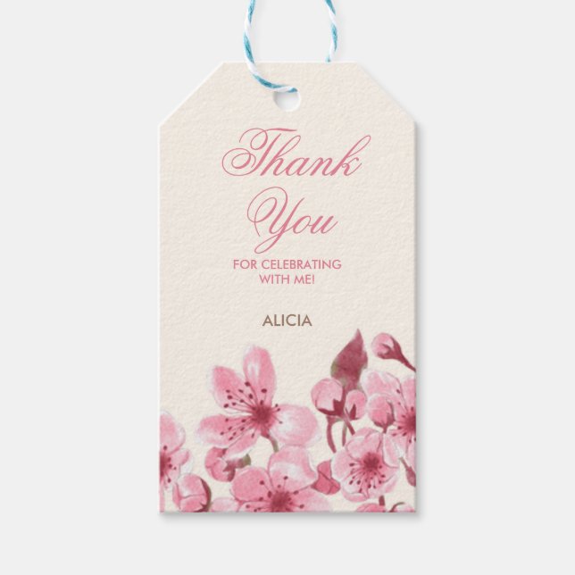 Étiquettes-cadeau Printemps Sakura Cherry Blossom Crème rose Anniver (Devant)