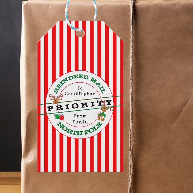 Étiquettes-cadeau Priorité Reindeer Mail From Père Noël Christmas Ca (Créateur téléchargé)