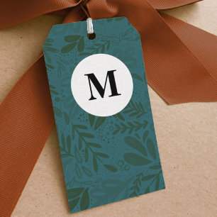 Étiquettes-cadeau Profondeur Monogramme botanique festif