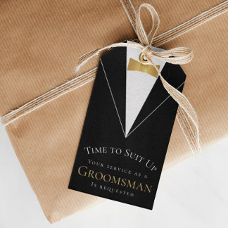 Étiquettes-cadeau Proposition Groomsman Black Faux Gold Time pour co
