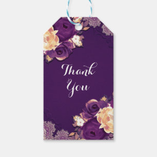 Étiquettes-cadeau Prune Élégant Dentelle Floral Campagne Chic Faveur