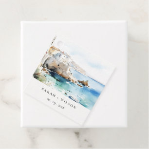 Étiquettes Cadeau Puglie, Italie Paysage aquarelle Mariage