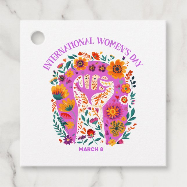 Étiquettes Cadeau Puissante Fête Florale Internationale des Femmes (Devant)