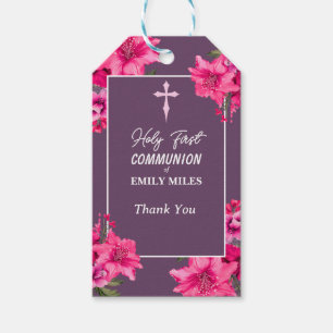Étiquettes-cadeau Pure Elegance rose fleur première communion cathol