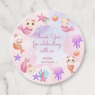 Étiquettes Cadeau Purmaid chat sirène mignonne fille anniversaire