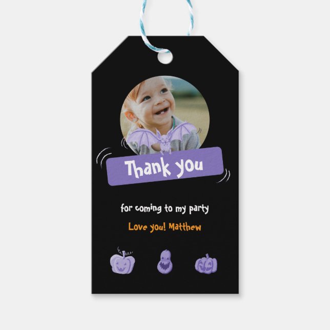Étiquettes-cadeau Purple & Black Halloween anniversaire merci (Devant)