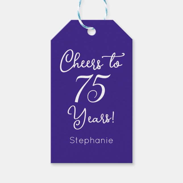 Étiquettes-cadeau Purple Cheers à 75 ans 75e anniversaire (Devant)