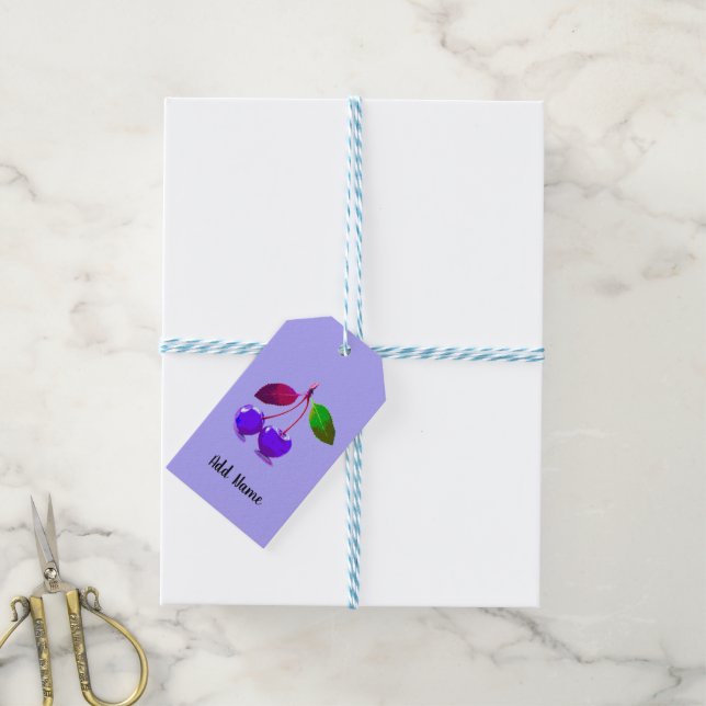 Étiquettes-cadeau Purple Cherry Pop Art Personnalisé (Avec de laficelle)