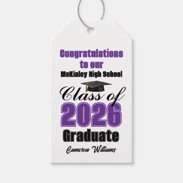 Étiquettes-cadeau Purple Class of 2026 Graduation Party Custom (Devant)