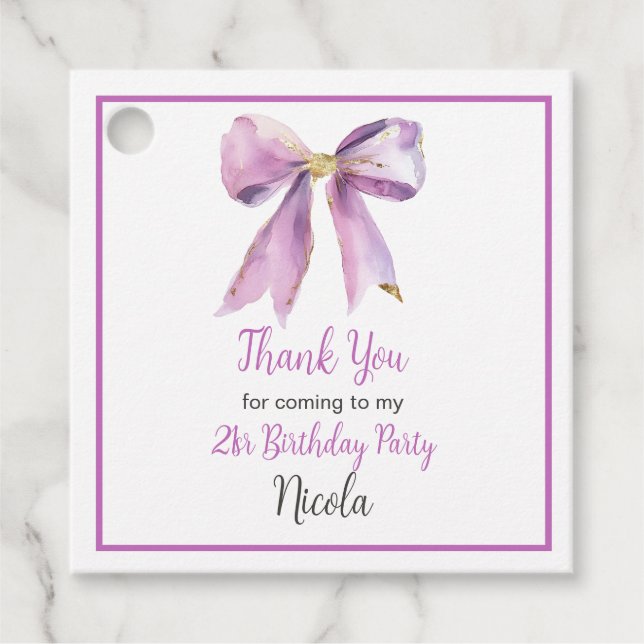 Étiquettes Cadeau Purple Coquette Bow Birthday (Devant)