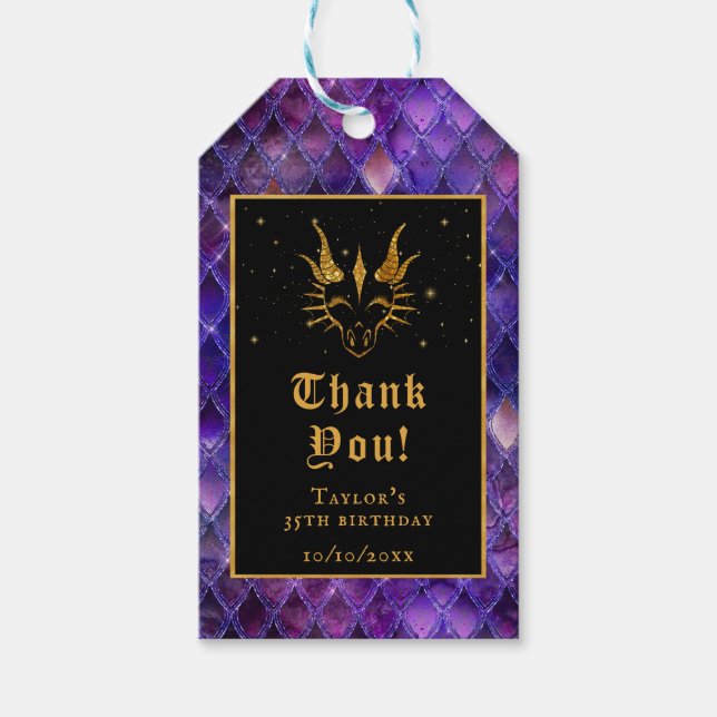Étiquettes-cadeau Purple Dragon Scales Or Anniversaire Merci (Devant)