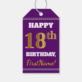 Étiquettes-cadeau Purple, Faux Gold 18e anniversaire + Nom personnal