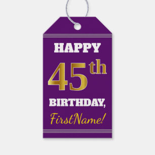 Étiquettes-cadeau Purple, Faux Gold 45e anniversaire + Nom personnal