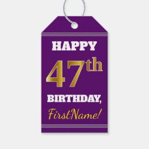 Étiquettes-cadeau Purple, Faux Gold 47e anniversaire + Nom personnal