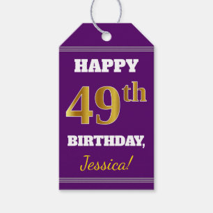 Étiquettes-cadeau Purple, Faux Gold 49e anniversaire + Nom personnal