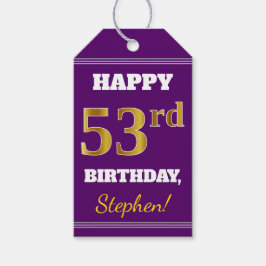 Étiquettes-cadeau Purple, Faux Gold 53ème anniversaire + Nom personn