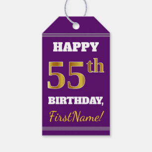 Étiquettes-cadeau Purple, Faux Gold 55e anniversaire + Nom personnal