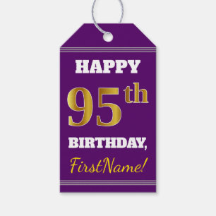 Étiquettes-cadeau Purple, Faux Gold 95e anniversaire + Nom personnal