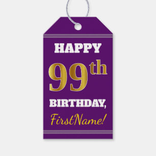 Étiquettes-cadeau Purple, Faux Gold 99e anniversaire + Nom personnal