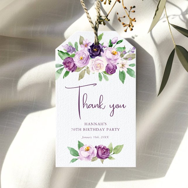 Étiquettes-cadeau Purple Floral 70e anniversaire Merci Favor (Créateur téléchargé)