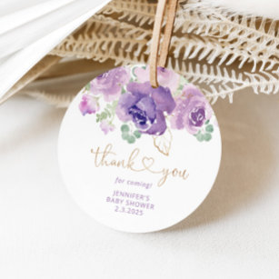 Étiquettes Cadeau Purple floral merci baby shower